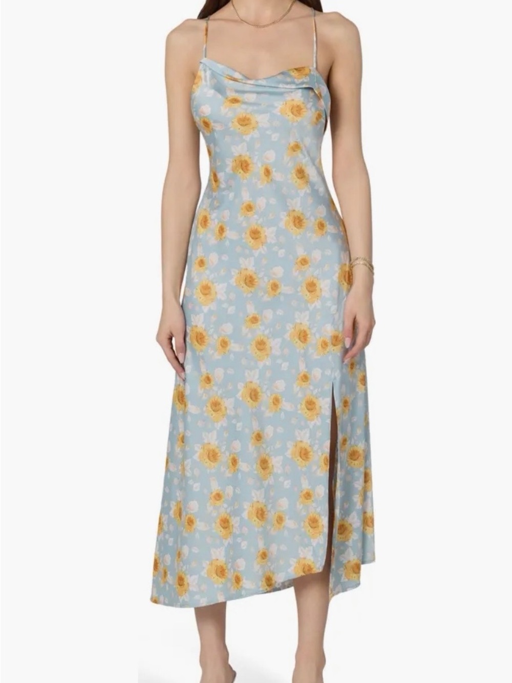 Astr Light Blue Slip Dress with Yellow Sunflower Print - Picture 5 of 6